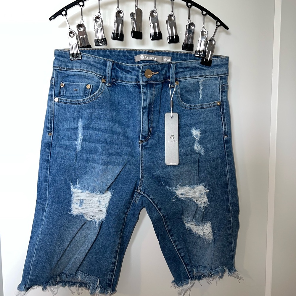 Tractr Blue Distressed Denim Shorts